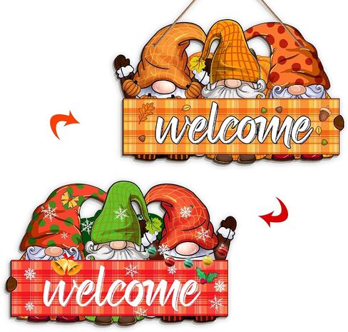 Reversible Fall Thanksgiving And Winter Christmas Sign Wooden Hanging Double Sided Sign Holiday Wooden Signs Thanksgiving And Christmas Party Fall Winter Home Holiday Door Wall Decoration in Saudi Arabia