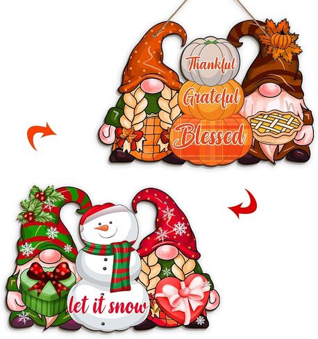 Reversible Fall Thanksgiving And Winter Christmas Sign Wooden Hanging Double Sided Sign Holiday Wooden Signs Thanksgiving And Christmas Party Fall Winter Home Holiday Door Wall Decoration in Saudi Arabia