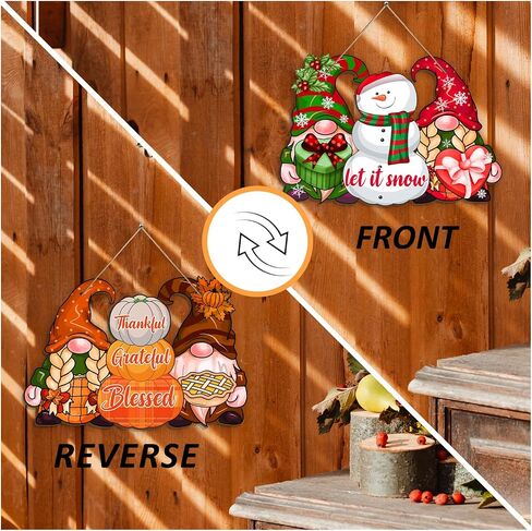 Reversible Fall Thanksgiving And Winter Christmas Sign Wooden Hanging Double Sided Sign Holiday Wooden Signs Thanksgiving And Christmas Party Fall Winter Home Holiday Door Wall Decoration in Saudi Arabia