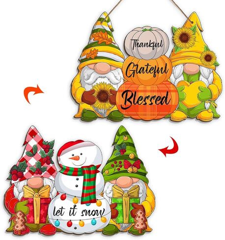 Reversible Fall Thanksgiving And Winter Christmas Sign Wooden Hanging Double Sided Sign Holiday Wooden Signs Thanksgiving And Christmas Party Fall Winter Home Holiday Door Wall Decoration in Kuwait