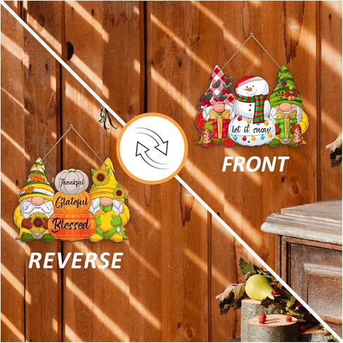 Reversible Fall Thanksgiving And Winter Christmas Sign Wooden Hanging Double Sided Sign Holiday Wooden Signs Thanksgiving And Christmas Party Fall Winter Home Holiday Door Wall Decoration in Kuwait