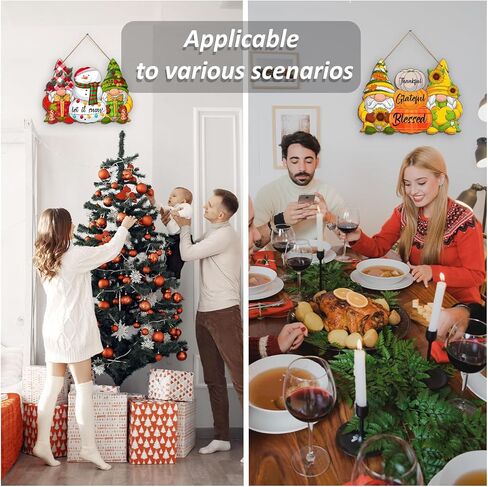 Reversible Fall Thanksgiving And Winter Christmas Sign Wooden Hanging Double Sided Sign Holiday Wooden Signs Thanksgiving And Christmas Party Fall Winter Home Holiday Door Wall Decoration in Kuwait