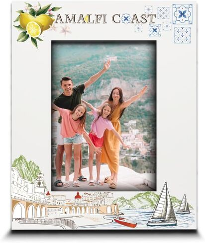 BELLA BUSTA- Amalfi Coast Italy Theme Picture Frame-Adventure, Travel, Wedding, Anniversary Honeymoon, Vacation in Amalfi Coast- UV Print City Symbols Design Set (5x7 VERTICAL) in Kuwait