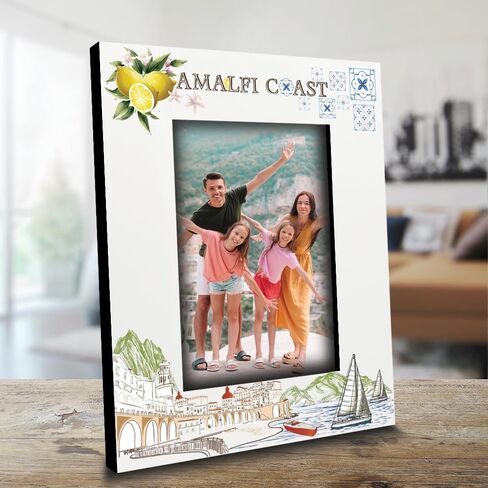 BELLA BUSTA- Amalfi Coast Italy Theme Picture Frame-Adventure, Travel, Wedding, Anniversary Honeymoon, Vacation in Amalfi Coast- UV Print City Symbols Design Set (5x7 VERTICAL) in Kuwait