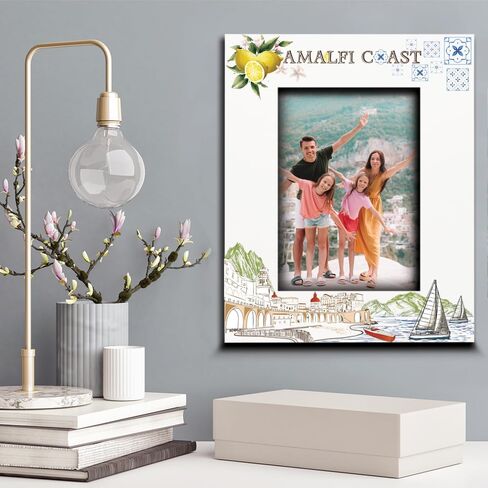 BELLA BUSTA- Amalfi Coast Italy Theme Picture Frame-Adventure, Travel, Wedding, Anniversary Honeymoon, Vacation in Amalfi Coast- UV Print City Symbols Design Set (5x7 VERTICAL) in Kuwait