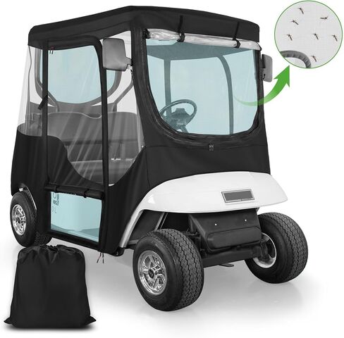 حاوية عربة الجولف للركاب 10L0L 2 لـ EZGO TXT، مقاومة للبعوض، غطاء المطر، مادة مقاومة للماء 600D، فتحة مرآة جانبية، لوحة إضاءة خلفية شفافة، باب قابل للطي، زجاج أمامي، نوافذ شفافة in Saudi Arabia