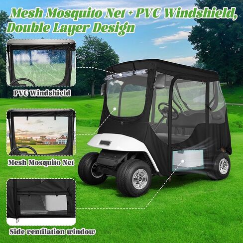 حاوية عربة الجولف للركاب 10L0L 2 لـ EZGO TXT، مقاومة للبعوض، غطاء المطر، مادة مقاومة للماء 600D، فتحة مرآة جانبية، لوحة إضاءة خلفية شفافة، باب قابل للطي، زجاج أمامي، نوافذ شفافة in Saudi Arabia