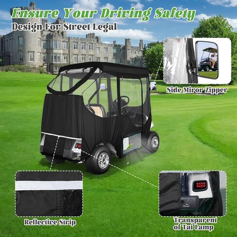 حاوية عربة الجولف للركاب 10L0L 2 لـ EZGO TXT، مقاومة للبعوض، غطاء المطر، مادة مقاومة للماء 600D، فتحة مرآة جانبية، لوحة إضاءة خلفية شفافة، باب قابل للطي، زجاج أمامي، نوافذ شفافة in Saudi Arabia