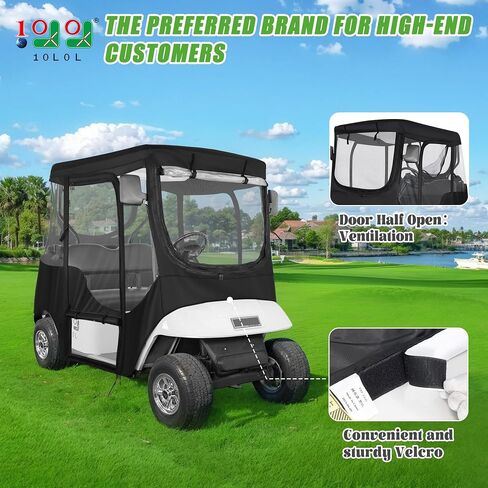 حاوية عربة الجولف للركاب 10L0L 2 لـ EZGO TXT، مقاومة للبعوض، غطاء المطر، مادة مقاومة للماء 600D، فتحة مرآة جانبية، لوحة إضاءة خلفية شفافة، باب قابل للطي، زجاج أمامي، نوافذ شفافة in Saudi Arabia