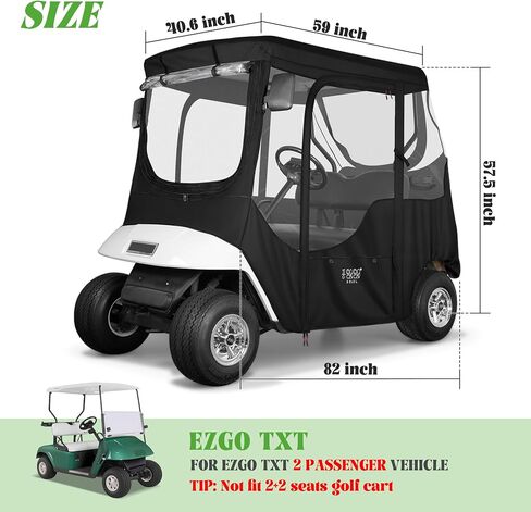 حاوية عربة الجولف للركاب 10L0L 2 لـ EZGO TXT، مقاومة للبعوض، غطاء المطر، مادة مقاومة للماء 600D، فتحة مرآة جانبية، لوحة إضاءة خلفية شفافة، باب قابل للطي، زجاج أمامي، نوافذ شفافة in Saudi Arabia