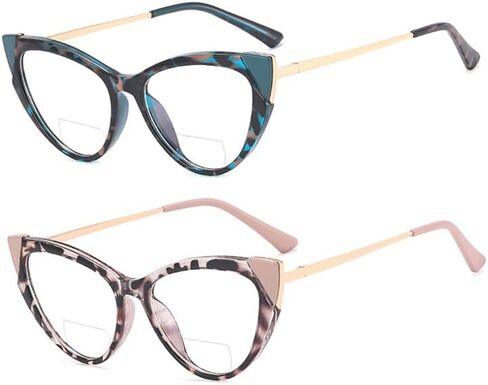 bullabulling 2Pack Cat Eye Bifocal Reading Glasses Women Blue Light Computer Progressive Readers Clear Oversized Eyeglasses in Kuwait