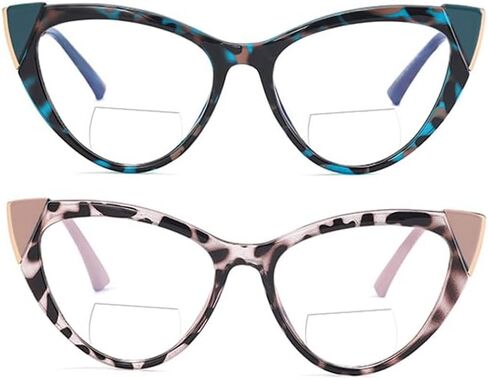 bullabulling 2Pack Cat Eye Bifocal Reading Glasses Women Blue Light Computer Progressive Readers Clear Oversized Eyeglasses in Kuwait