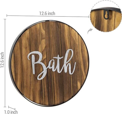MyGift Rustic Round Decorative Hanging Bath Sign, Farmhouse Solid Wood and Galvanized Cursive Lettering Mounted Bathroom Wall Decor in Saudi Arabia