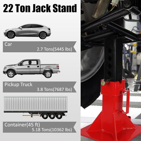 Heavy Duty Car Jack Stand, Pin Type Adjustable Height Automotive Jack Stands with Lock, 12 Ton (26,400 lb) Capacity, Red, 1 Pair in Saudi Arabia