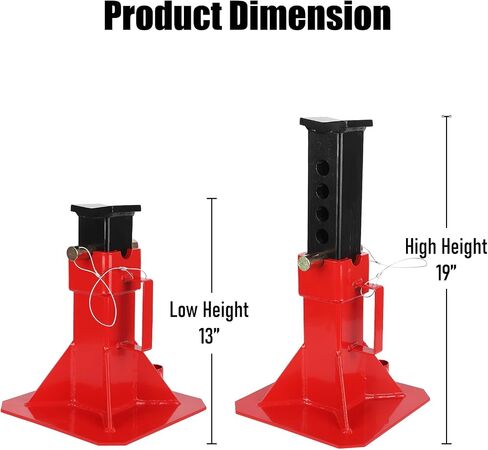 Heavy Duty Car Jack Stand, Pin Type Adjustable Height Automotive Jack Stands with Lock, 12 Ton (26,400 lb) Capacity, Red, 1 Pair in Saudi Arabia