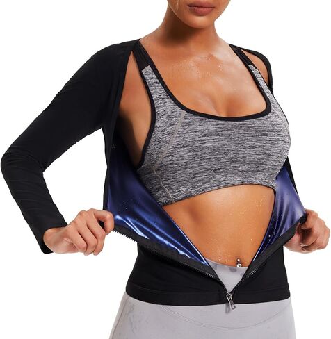 Sauna Suit for Women Weight Loss Sweat Shirts Hot Sweating Waist Trainer Belly Fat Fajas Long Sleeve Zipper Workout Top Vest in Saudi Arabia