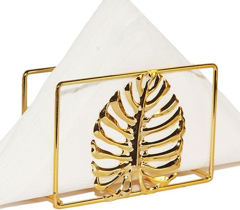 Napkin Holder For Table, Tiny Gold Leaf Metal Napkin Organizer Kitchen Decor, Dining Table Accessories (Rectangle) in Kuwait