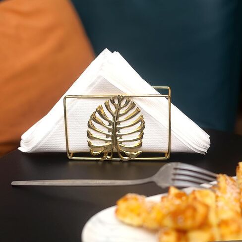 Napkin Holder For Table, Tiny Gold Leaf Metal Napkin Organizer Kitchen Decor, Dining Table Accessories (Rectangle) in Kuwait