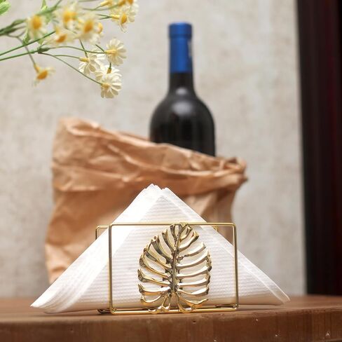 Napkin Holder For Table, Tiny Gold Leaf Metal Napkin Organizer Kitchen Decor, Dining Table Accessories (Rectangle) in Kuwait
