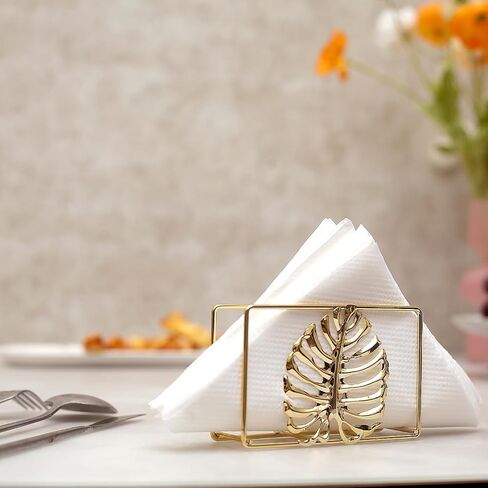Napkin Holder For Table, Tiny Gold Leaf Metal Napkin Organizer Kitchen Decor, Dining Table Accessories (Rectangle) in Kuwait