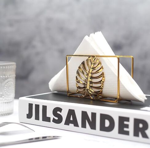 Napkin Holder For Table, Tiny Gold Leaf Metal Napkin Organizer Kitchen Decor, Dining Table Accessories (Rectangle) in Kuwait
