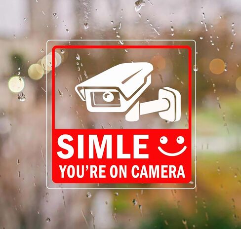 4 قطع لافتة مراقبة فيديو - ابتسامة أنت على الكاميرا، لافتة كاميرا أمان، لافتات مراقبة فيديو، ملصقات أمان للأبواب والنوافذ - 6 × 6 بوصة in Kuwait