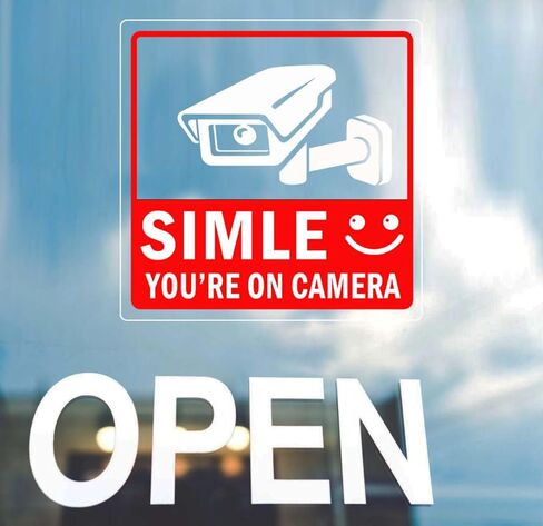 4 قطع لافتة مراقبة فيديو - ابتسامة أنت على الكاميرا، لافتة كاميرا أمان، لافتات مراقبة فيديو، ملصقات أمان للأبواب والنوافذ - 6 × 6 بوصة in Kuwait