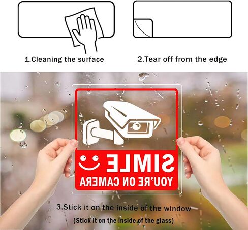 4 قطع لافتة مراقبة فيديو - ابتسامة أنت على الكاميرا، لافتة كاميرا أمان، لافتات مراقبة فيديو، ملصقات أمان للأبواب والنوافذ - 6 × 6 بوصة in Kuwait