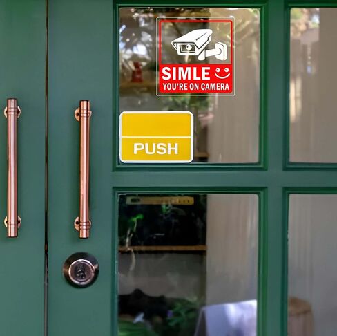 4 قطع لافتة مراقبة فيديو - ابتسامة أنت على الكاميرا، لافتة كاميرا أمان، لافتات مراقبة فيديو، ملصقات أمان للأبواب والنوافذ - 6 × 6 بوصة in Kuwait