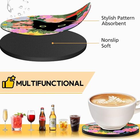 Swooflia Coasters for Drinks Coffee Table, Skeleton Funny Black Silicone Absorbent Cup Coaster Set Housewarming Kitchen Home Wooden Desk Office Bar Tabletop Decor 6 Pack in Saudi Arabia