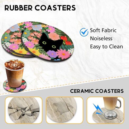 Swooflia Coasters for Drinks Coffee Table, Skeleton Funny Black Silicone Absorbent Cup Coaster Set Housewarming Kitchen Home Wooden Desk Office Bar Tabletop Decor 6 Pack in Saudi Arabia