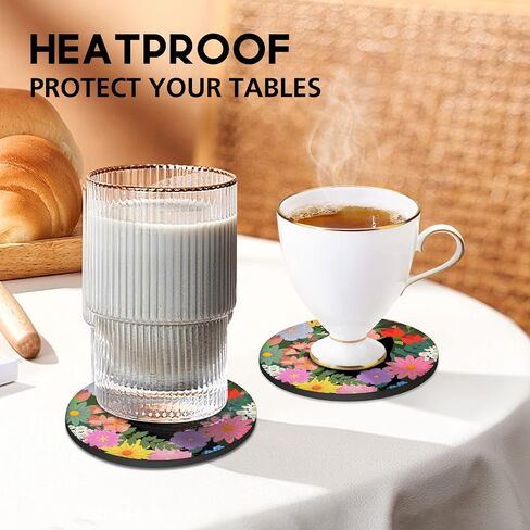 Swooflia Coasters for Drinks Coffee Table, Skeleton Funny Black Silicone Absorbent Cup Coaster Set Housewarming Kitchen Home Wooden Desk Office Bar Tabletop Decor 6 Pack in Saudi Arabia