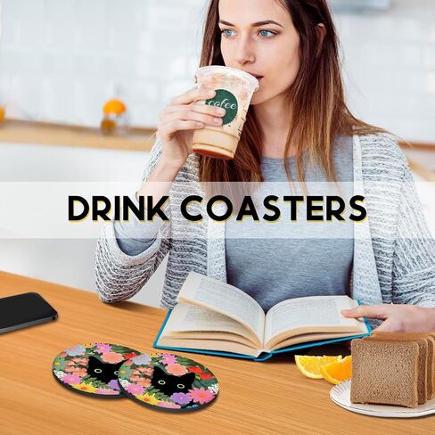 Swooflia Coasters for Drinks Coffee Table, Skeleton Funny Black Silicone Absorbent Cup Coaster Set Housewarming Kitchen Home Wooden Desk Office Bar Tabletop Decor 6 Pack in Saudi Arabia