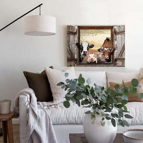 Kasluolo Farmhouse Animals Cow in Fake Window Wall Art Farmhouse Animals Landscape Picture Country Painting Wall Décor for Bathroom Bedroom Office Framed Artwork 12x16 inch in Saudi Arabia