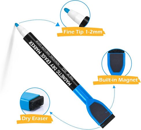 maxtek Magnetic Dry Erase Markers, 16 Colors Fine Tip Whiteboard Markers with Eraser, Low Odor Thin Markers for School Office Home in Saudi Arabia