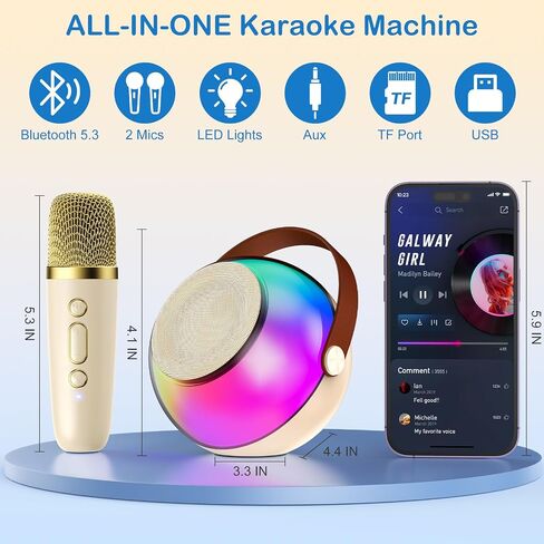 Mini Karaoke Machine for Kids Adults, Portable Bluetooth Speaker with Wireless Microphone, Karaoke Toys for Family Party, Birthday Gifts for Girls Ages 4, 5, 6, 7, 8, 9, 10, 12+, Toddler, Teens in Saudi Arabia