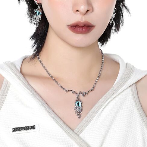 Evil Eye Necklace Silver Snake Necklace for Women, Silver Evil Eye Protection Necklace, Goth Necklace Punk Necklace, Adjustable Versatile Chain Jewelry Collection, 15.75"+3.4" in Saudi Arabia