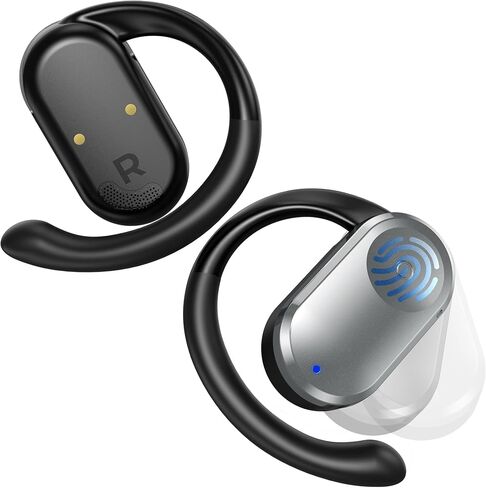 LeMuna Open Ear Headphones, Bluetooth 5.3 Wireless Earbuds with Earhooks, 60 Hours Playtime, Fast Charging, Sweat Resistant, Sport Earphones with Digital Display Charging Case for Workout Black in Saudi Arabia