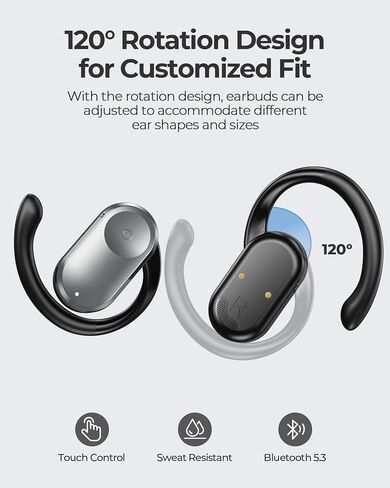 LeMuna Open Ear Headphones, Bluetooth 5.3 Wireless Earbuds with Earhooks, 60 Hours Playtime, Fast Charging, Sweat Resistant, Sport Earphones with Digital Display Charging Case for Workout Black in Saudi Arabia