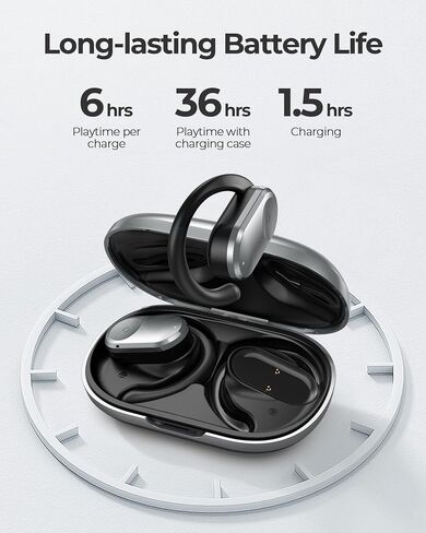 LeMuna Open Ear Headphones, Bluetooth 5.3 Wireless Earbuds with Earhooks, 60 Hours Playtime, Fast Charging, Sweat Resistant, Sport Earphones with Digital Display Charging Case for Workout Black in Saudi Arabia