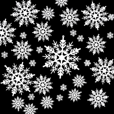 Christmas White Snowflake Ornaments Plastic Snowflakes Hanging Craft for Winter Party Christmas Tree Decorations, Assorted Sizes (1,2,3,4,5,6 Inches) (50 Pieces) in Kuwait