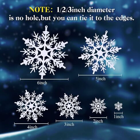 Christmas White Snowflake Ornaments Plastic Snowflakes Hanging Craft for Winter Party Christmas Tree Decorations, Assorted Sizes (1,2,3,4,5,6 Inches) (50 Pieces) in Kuwait