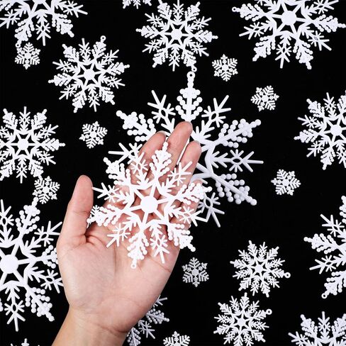 Christmas White Snowflake Ornaments Plastic Snowflakes Hanging Craft for Winter Party Christmas Tree Decorations, Assorted Sizes (1,2,3,4,5,6 Inches) (50 Pieces) in Kuwait