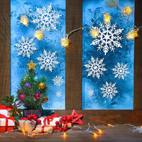 Christmas White Snowflake Ornaments Plastic Snowflakes Hanging Craft for Winter Party Christmas Tree Decorations, Assorted Sizes (1,2,3,4,5,6 Inches) (50 Pieces) in Kuwait