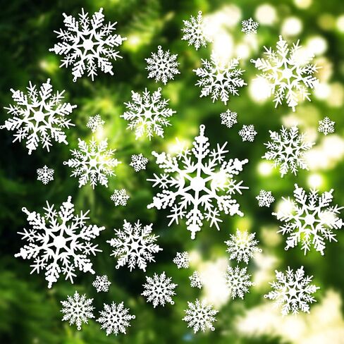Christmas White Snowflake Ornaments Plastic Snowflakes Hanging Craft for Winter Party Christmas Tree Decorations, Assorted Sizes (1,2,3,4,5,6 Inches) (50 Pieces) in Kuwait