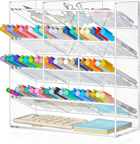 Acrylic Pen Organizer Storage Clear Vertical Marker Organizer with 17 Compartments Acrylic Pen Display Holder Art Supply Organizer for Office School Desk Desktop Stationery Pencil Storage in Saudi Arabia