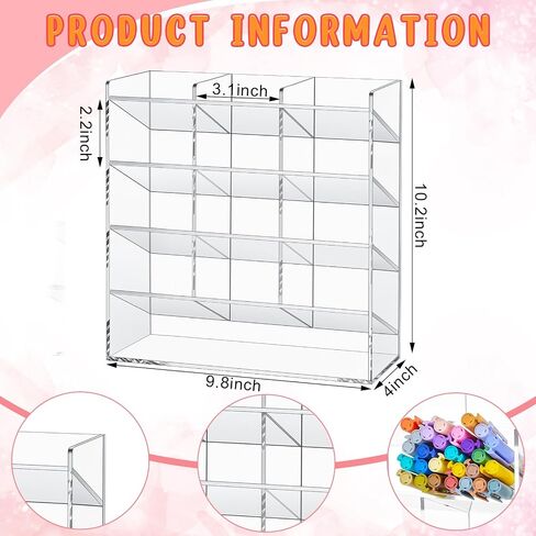Acrylic Pen Organizer Storage Clear Vertical Marker Organizer with 17 Compartments Acrylic Pen Display Holder Art Supply Organizer for Office School Desk Desktop Stationery Pencil Storage in Saudi Arabia
