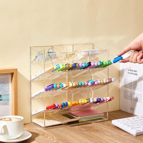 Acrylic Pen Organizer Storage Clear Vertical Marker Organizer with 17 Compartments Acrylic Pen Display Holder Art Supply Organizer for Office School Desk Desktop Stationery Pencil Storage in Saudi Arabia