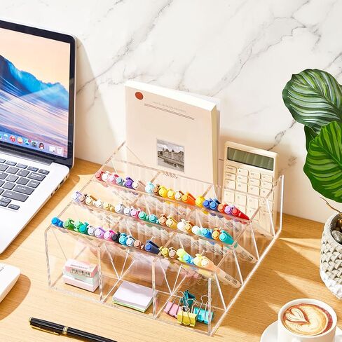 Acrylic Pen Organizer Storage Clear Vertical Marker Organizer with 17 Compartments Acrylic Pen Display Holder Art Supply Organizer for Office School Desk Desktop Stationery Pencil Storage in Saudi Arabia