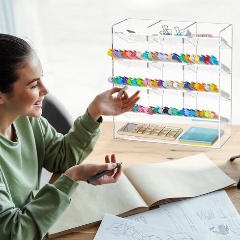 Acrylic Pen Organizer Storage Clear Vertical Marker Organizer with 17 Compartments Acrylic Pen Display Holder Art Supply Organizer for Office School Desk Desktop Stationery Pencil Storage in Saudi Arabia